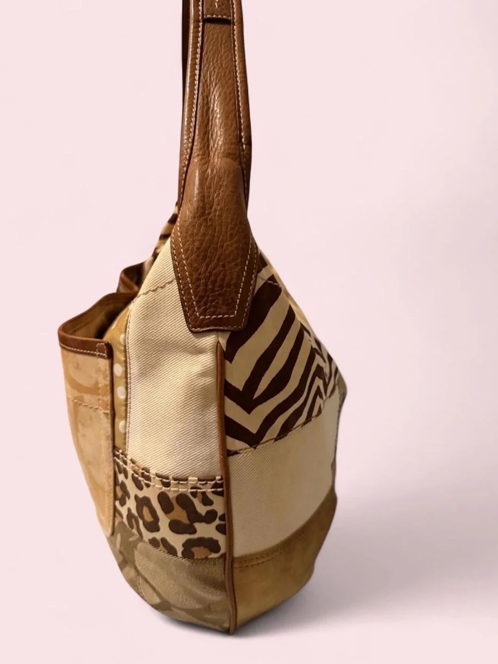 Coach Patchwork Signature Hobo Bag in Brown and Cream